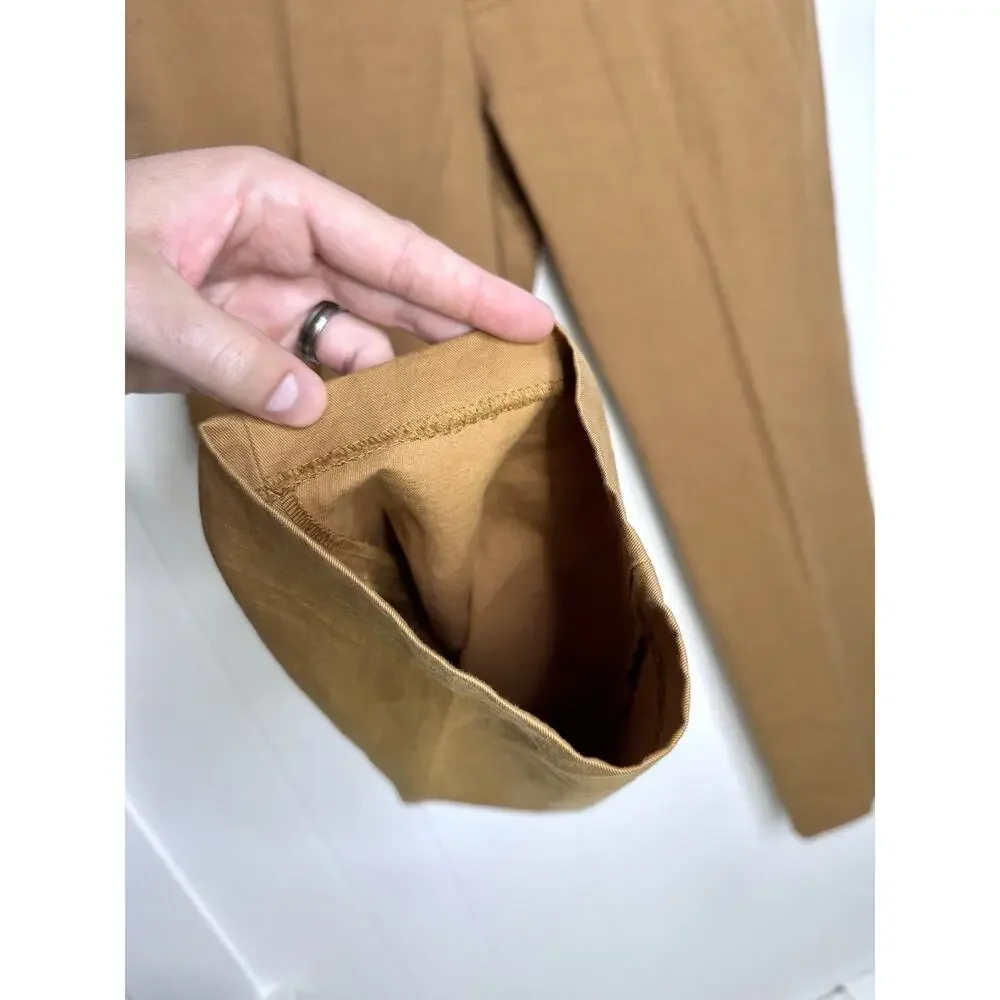 NWT J Crew Garment Dyed Cotton Linen Blend Chino suit PANT Mens 34x31 Carmel Tan